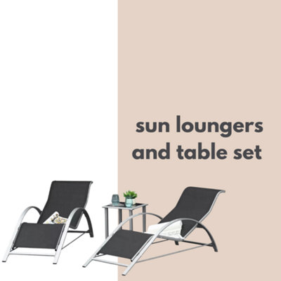 3pc Garden Sun Lounger Set with Table - 4