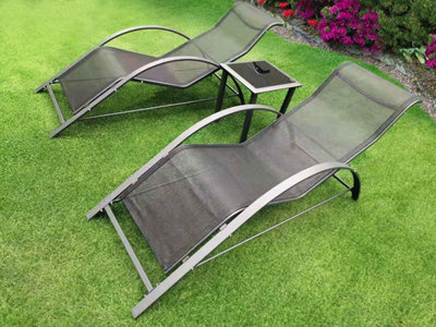 3pc Garden Sun Lounger Set with Table - 7