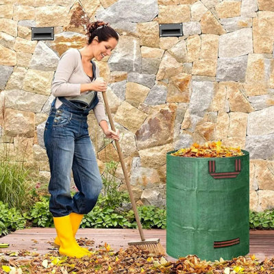 3pc Heavy Duty Garden Waste Bags with Gloves 272L Green Reusable Storage Trash