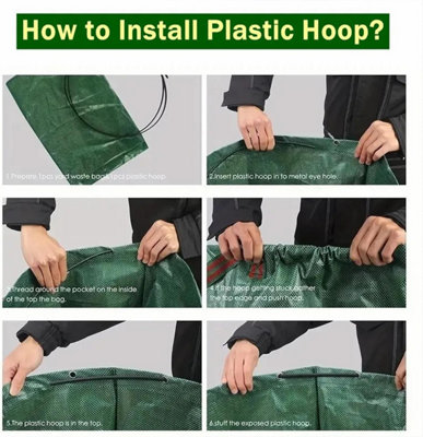 3pc Heavy Duty Garden Waste Bags with Gloves 272L Green Reusable Storage Trash
