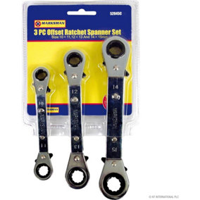 3Pc Heavy Duty Reversible Offset Ratchet Ring Spanner Metric Wrench Set 10-15Mm