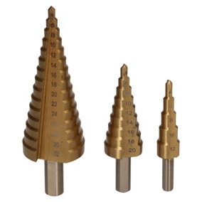 3pc HSS Titanium Coated Step Drills Cone Cutters 4mm - 32mm Drill Bits