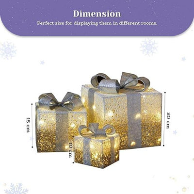 3pc LED Gift Box Decoration - Gold & White