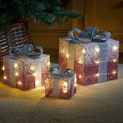 3pc LED Gift Box Decoration - Pink & White | DIY at B&Q