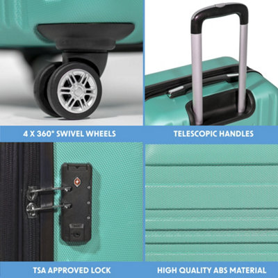 3pc Lightweight ABS Suitcase Set - Wheeled Travel Luggage Teal 20 24 28" Cases