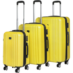 3pc Lightweight ABS Suitcase Set - Wheeled Travel Luggage Yellow 20 24 28" Cases