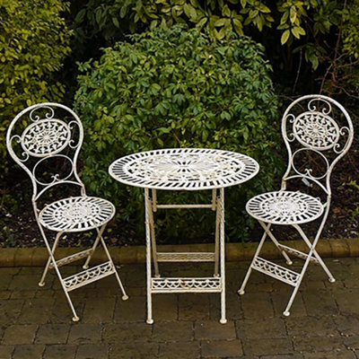 3pc Metal Two Seater Ivory Oval Summer Outdoor Garden Table & Chairs Bistro Set