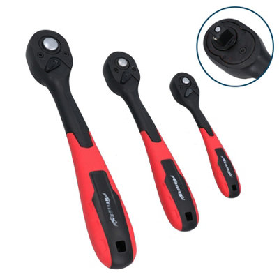 3pc Mixed Drive 1/4" 3/8" and 1/2" Curved Ratchet 72 Teeth Quick Release Socket