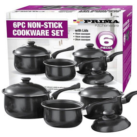 3Pc Non Stick Cookware Set Sauce Pan Pot Glass Lid Kitchen Fry Pan Frying Lids