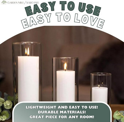 3pc Pillar Candle And Glass Candle Holder Set - Clear Glass Cylinder Pillar - 5