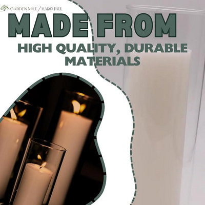 3pc Pillar Candle And Glass Candle Holder Set - Clear Glass Cylinder Pillar - 6