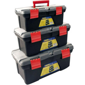 3pc Plastic Tool Box Chest Set Handle Tray & Compartment Diy Storage Toolbox Bag