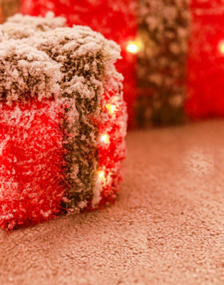 3pc Pre-Lit Christmas Present Box Decorations - Red Frosted - 7