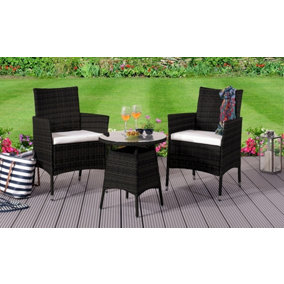 3PC Rattan Bistro Set Outdoor Garden Patio Furniture in Black with Cover