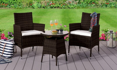 3PC Rattan Bistro Set Outdoor Garden Patio Furniture in Chocolate with Cover