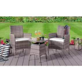 3PC Rattan Bistro Set Outdoor Garden Patio Furniture in Grey with Cover