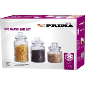 3pc Ribbed Kitchen Glass Jar Canister Storage Sugar Coffee Tea Pasta Snacks