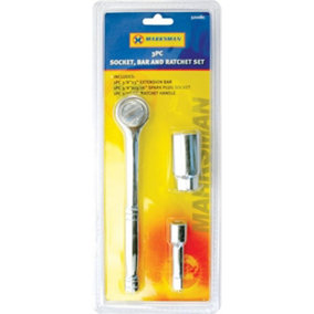 3Pc Socket Bar And Ratchet Set Tools Heavy Duty Extension Kit Bar Spark Plug Socket