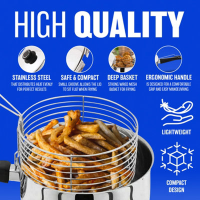 3pc Stainless Steel Chip Pan Fryer Pot With Lid & Basket 20cm ...