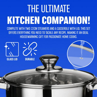 24cm Stainless Steel 4-Tier Induction Hob Steamer Pot Set With Glass Lid – DENNY INTERNATIONAL