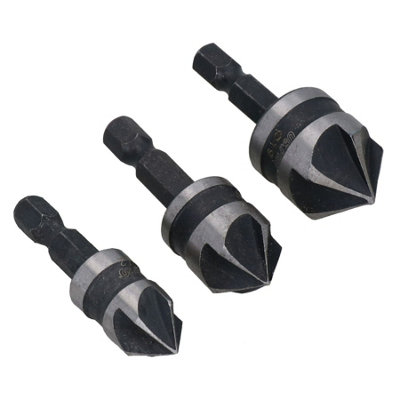 3pc Tapered Countersink Drill Bits Borer 5 Flute 90 Degree Chamfer 12