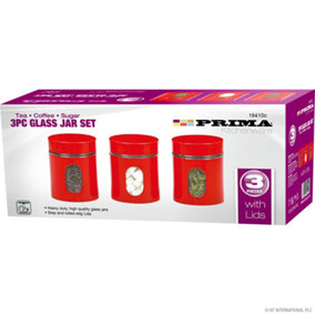 3pc Tea Coffee Sugar Beans Kitchen Storage Organiser Glass Jar Canister Snacks