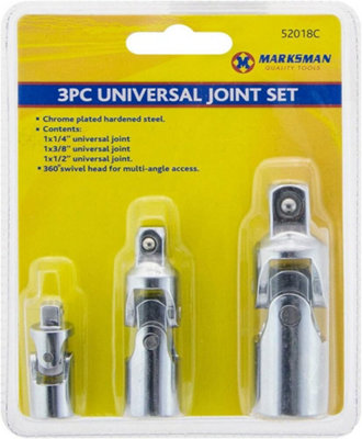 3Pc Universal Joint Set 1/4 3/8 1/2 Inches Drive Swivel Head Ratchet Extension Bar