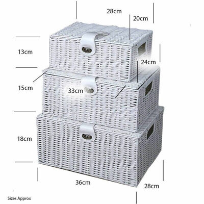 3pc White Wicker Basket Set with Lock - 3
