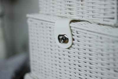 3pc White Wicker Basket Set with Lock - 4