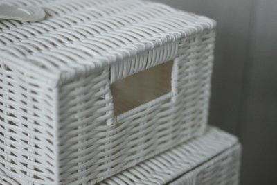 3pc White Wicker Basket Set with Lock - 5