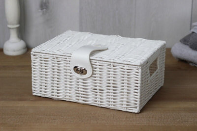 3pc White Wicker Basket Set with Lock - 7
