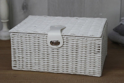 3pc White Wicker Basket Set with Lock - 8