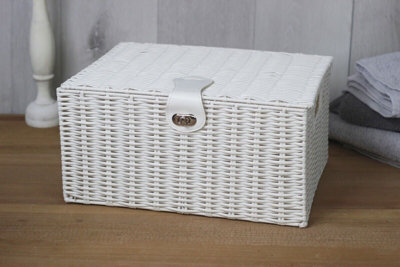 3pc White Wicker Basket Set with Lock - 9