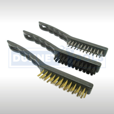 3pc Wire Brush Set 9 Long Steel Brass Nylon DIY Metal Rust Remover