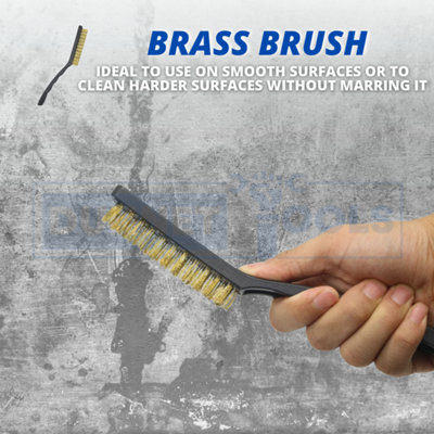 3pc Wire Brush Set 9" Long Steel Brass Nylon DIY Metal Rust Remover - 5