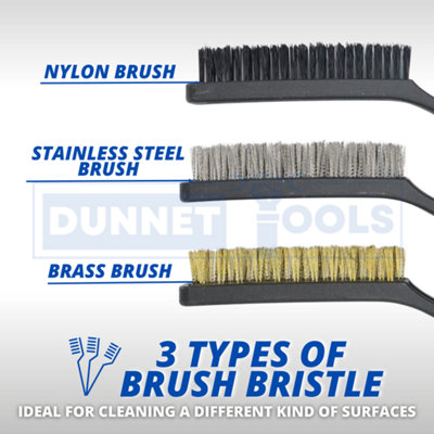 3pc Wire Brush Set 9" Long Steel Brass Nylon DIY Metal Rust Remover - 6