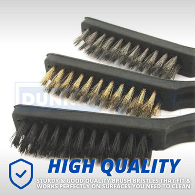 3pc Wire Brush Set 9" Long Steel Brass Nylon DIY Metal Rust Remover - 7