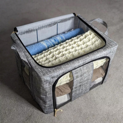 3Pcs 66L Folding Storage Box Made of Thick Fabric Steel Frame Wardrobe