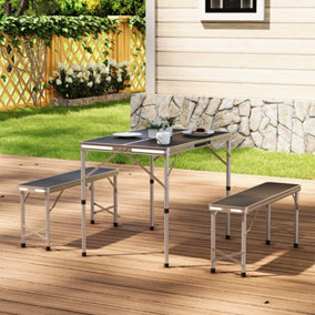 3Pcs Aluminum Portable Folding Garden Camping Table and Benches Set 90 cm