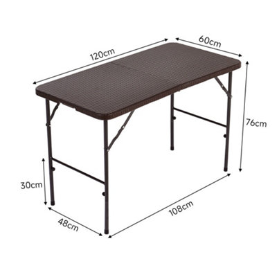 3Pcs Brown Rectangular Folding Portable Rattan Plastic Garden Camping Table and Bench Set 120 cm
