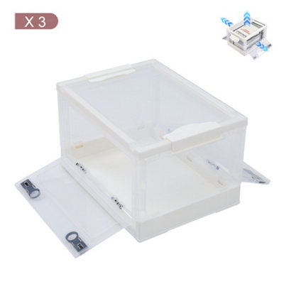 3pcs Clear Plastic Folding Storage Box Wardrobe Organiser Storage Bin with Wheels,Extra Large