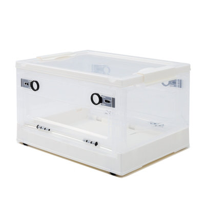 3pcs Clear Plastic Folding Storage Box Wardrobe Organiser Storage Bin with Wheels,Large