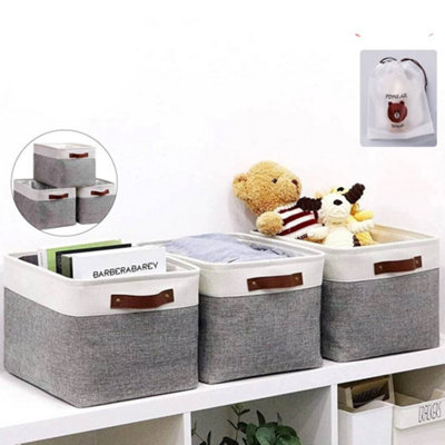 3Pcs Fabric Cube Storage Boxes Set Foldable Organiser 28cm x 28cm x 28cm UK