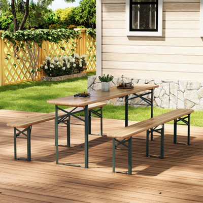 3Pcs Foldable Outdoor Patio Metal Wood Garden Table Bench Set 4 Seater ...