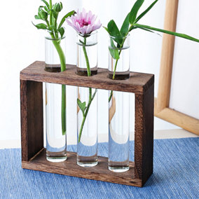 3Pcs Glass Terrarium Planters with Wooden Holder Test Tubes Office Decoration Plant Lover Gifts