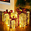 3PCS Glitter LED Light Up Christmas Present Boxes Metal Xmas Gift Box Bowknot Decor