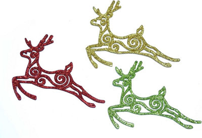 3pcs Glitter Reindeer Christmas Tree Xmas Party Hanging Ornament Decorations