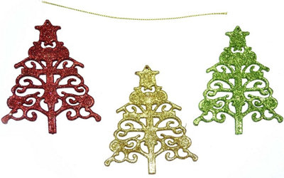 3Pcs Glitter shapped Christmas Tree Xmas Party Hanging Ornament Décor