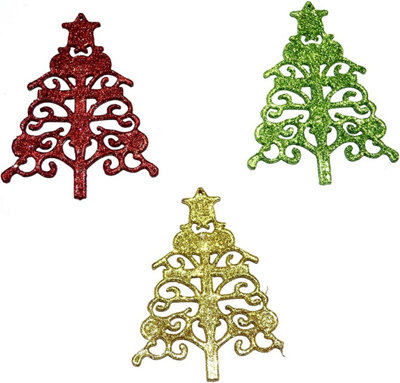 3Pcs Glitter shapped Christmas Tree Xmas Party Hanging Ornament Décor