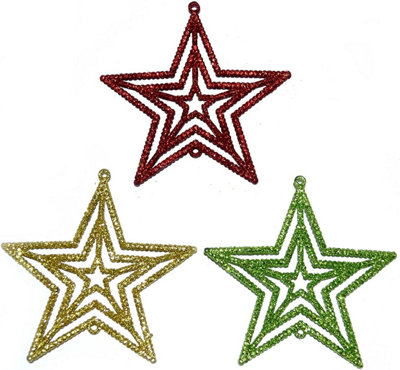 3Pcs Glitter Stars Christmas Tree Xmas Party Hanging Ornament Décor,1PK